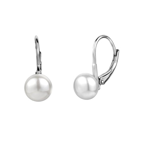 Sterling Silver Genuine Pearl Leverback Drop Earrings