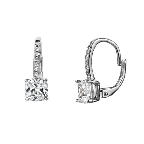 Sterling Silver Cushion Cubic Zirconia Leverback Drop Earrings