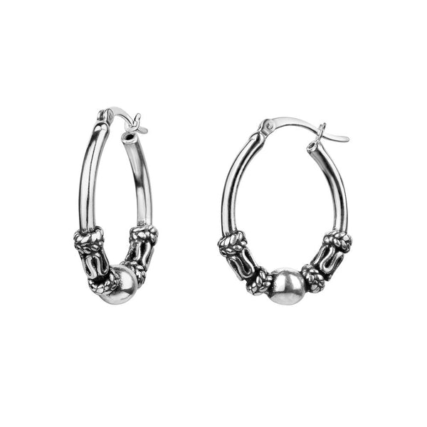 Sterling Silver Antique Oval Bali Hoops