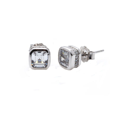 Sterling Silver Bezel Cubic Zirconia Studs