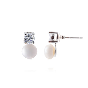Sterling Silver Cubic Zirconia Genuine Pearl Drop Earrings