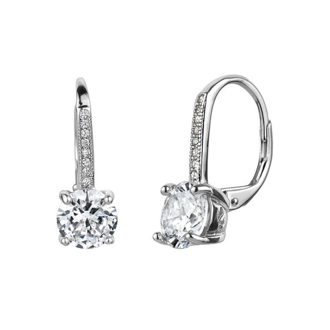 Sterling Silver Round Cubic Zirconia Leverback Drop Earrings