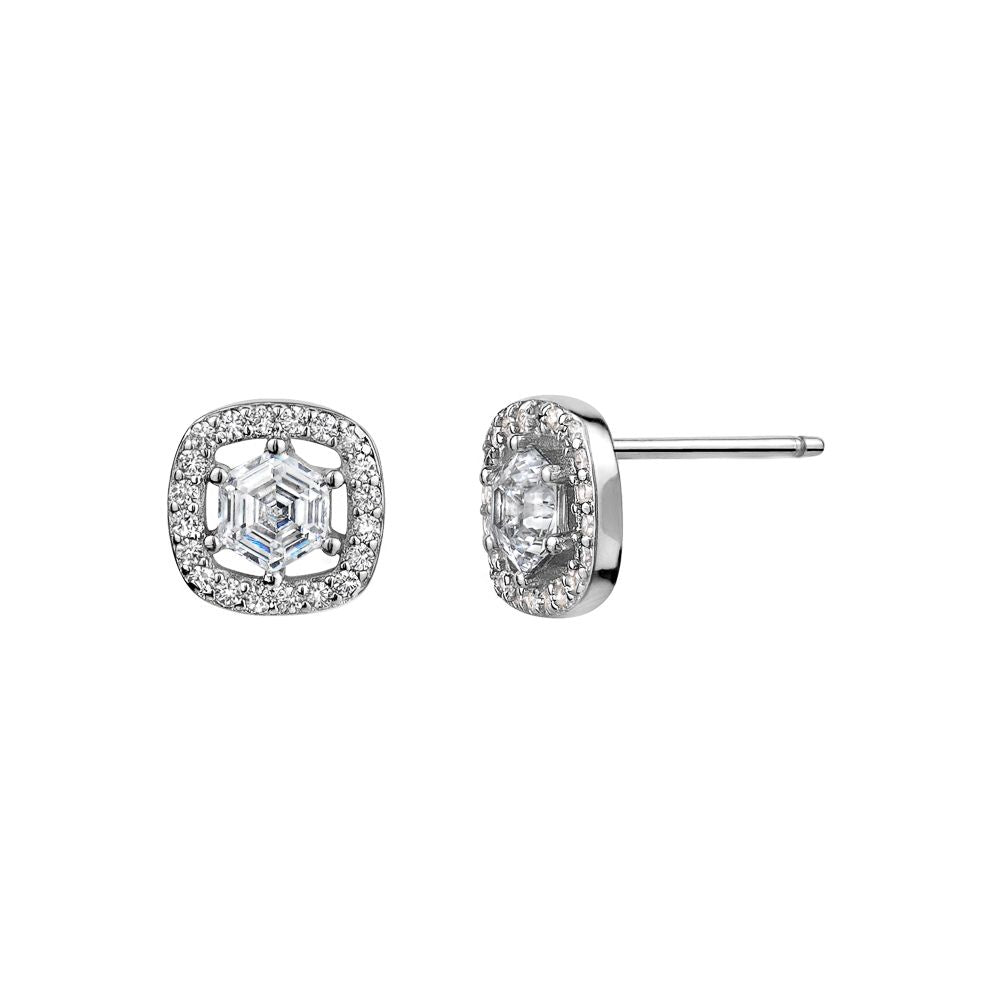 Sterling Silver Square Cubic Zirconia Halo Studs