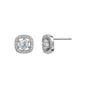 Sterling Silver Square Cubic Zirconia Halo Studs