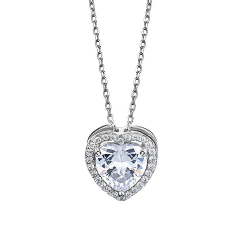 Sterling Silver Cubic Zirconia Heart Halo Slider Pendant