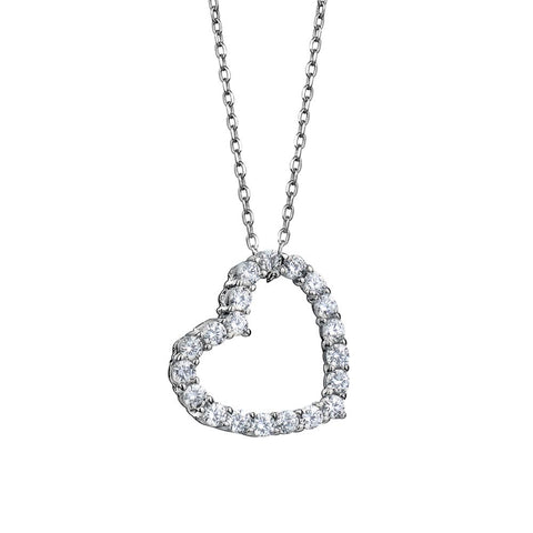 Sterling Silver Sideways Cubic Zirconia Heart Slider Pendant