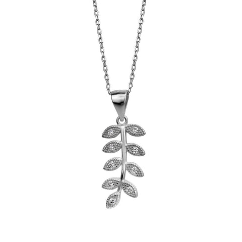 Sterling Silver Cubic Zirconia Leaf Pendant