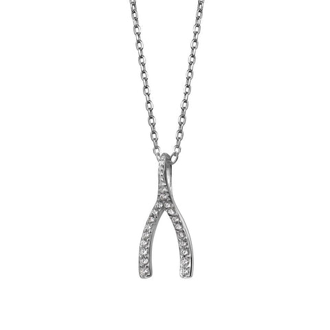 Sterling Silver Cubic Zirconia Wishbone Pendant