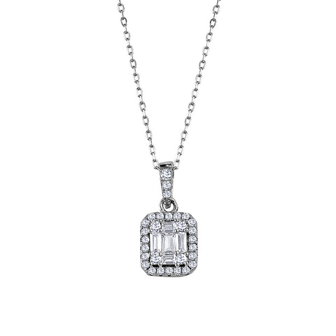 Sterling Silver Cubic Zirconia Cluster Baquette Square Pendant