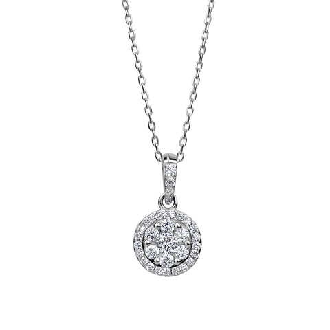 Sterling Silver Cubic Zirconia Cluster Round Halo Pendant