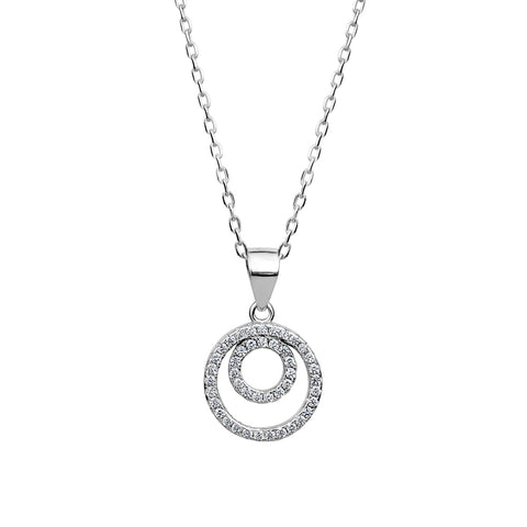 Sterling Silver Cubic Zirconia Double Circle Pendant