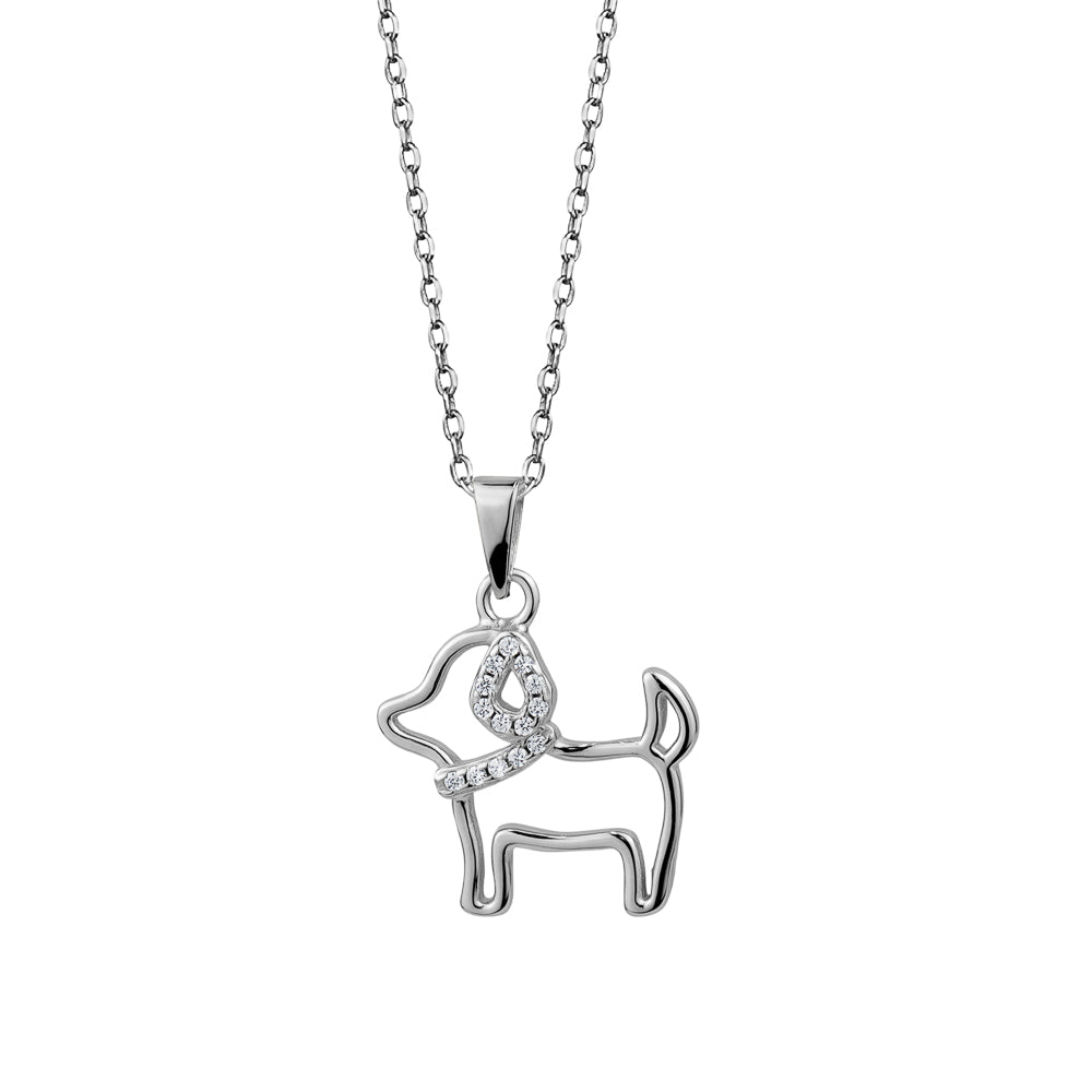 Sterling Silver Cubic Zirconia Dog Silhouette Pendant