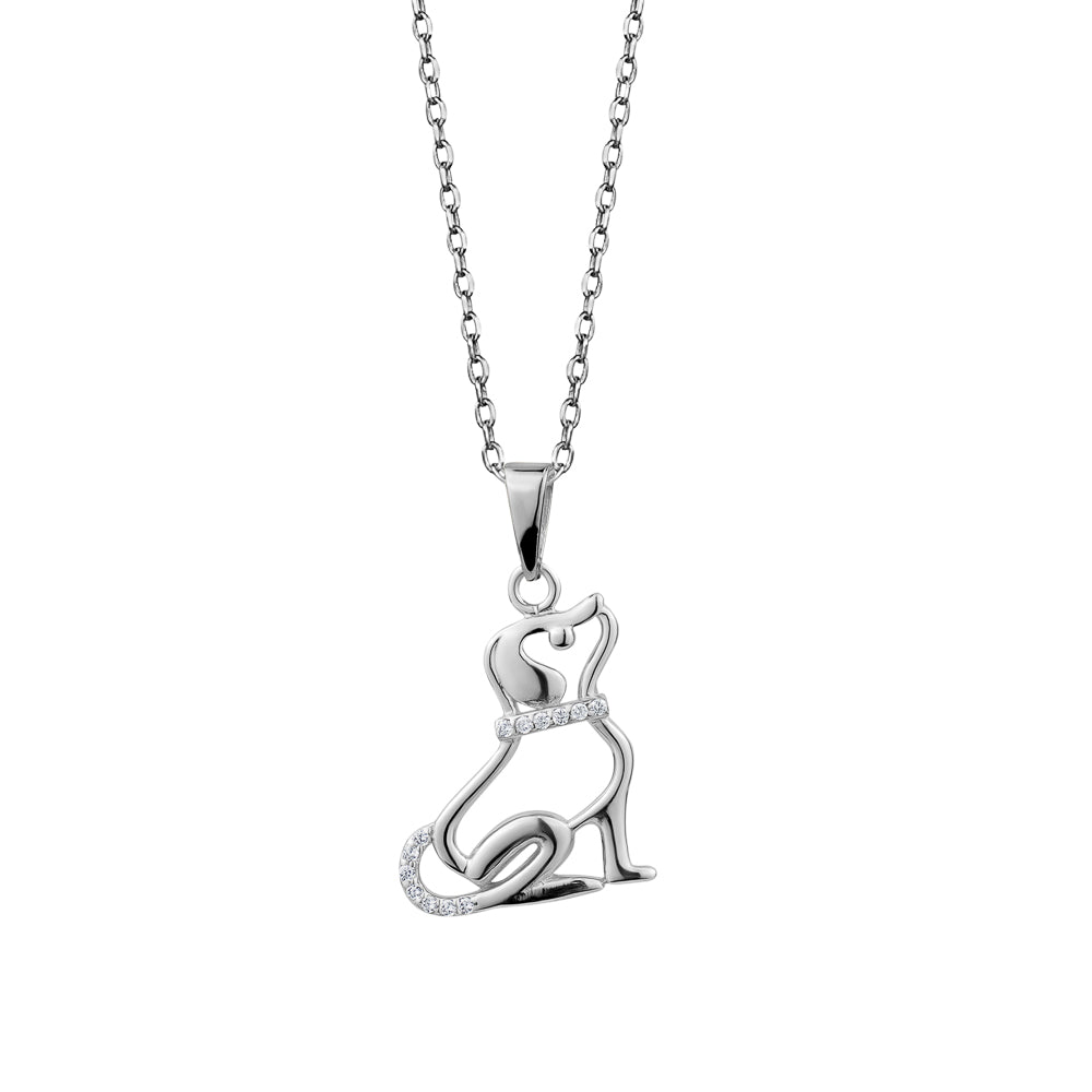 Sterling Silver Cubic Zirconia Sitting Dog Silhouette Pendant