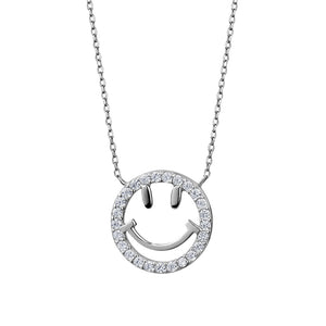 Sterling Silver Cubic Zirconia Happy Face Necklace