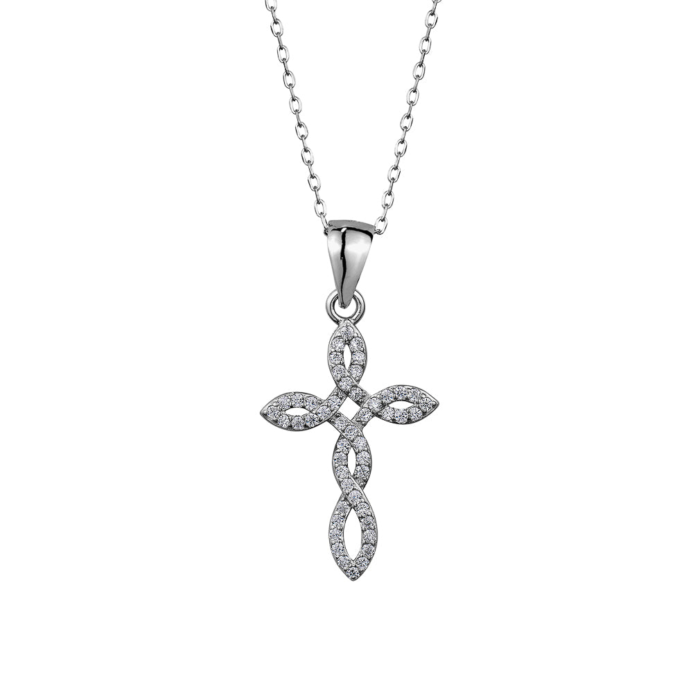 Sterling Silver Cubic Zirconia Twisted Cross Pendant
