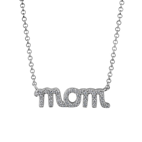 Sterling Silver Cubic Zirconia Mom Necklace