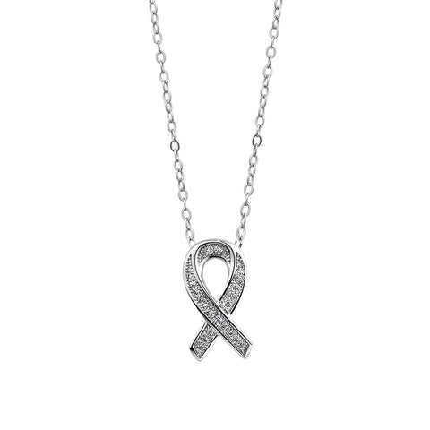 Sterling Silver Cubic Zirconia Breast Cancer Pendant