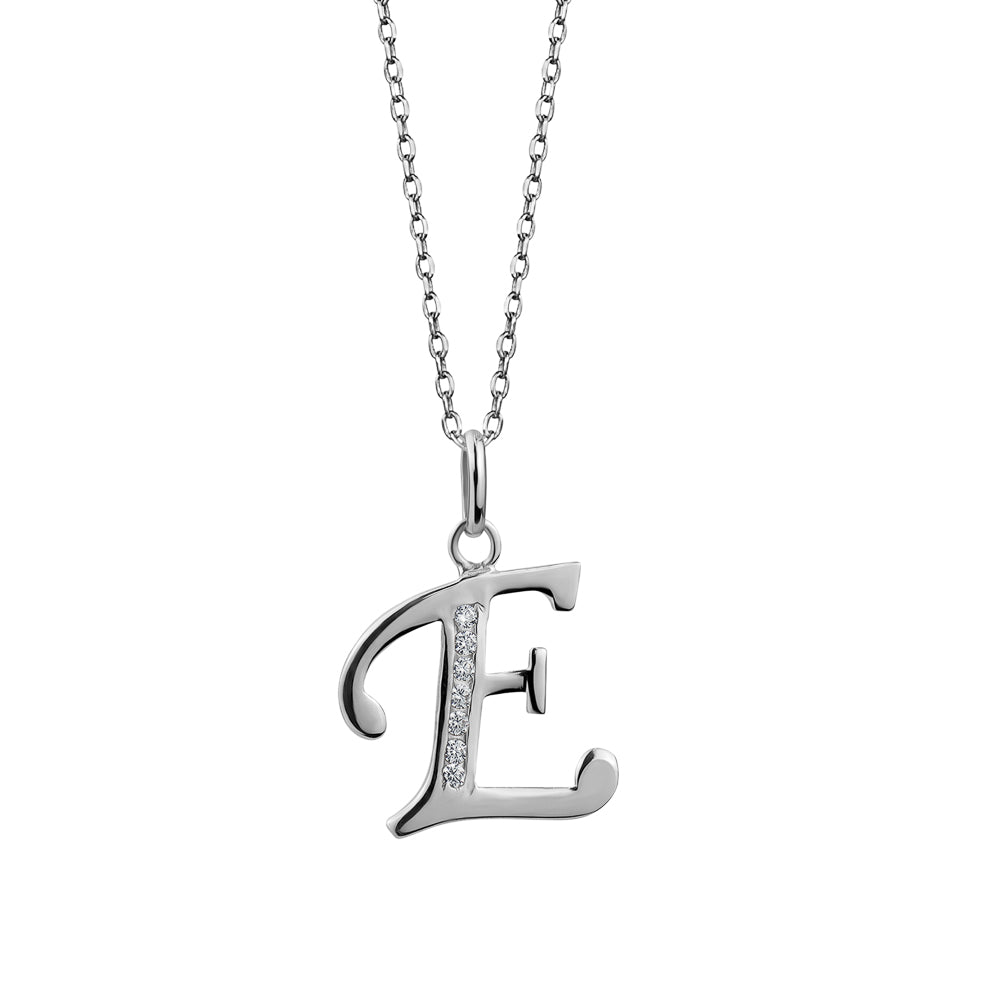 Sterling Silver Cubic Zirconia "E" Initial Pendant