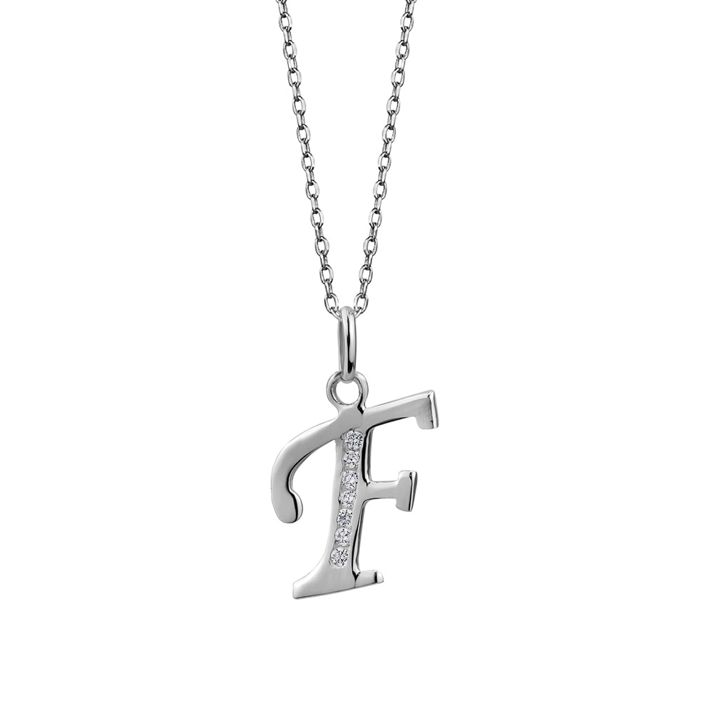Sterling Silver Cubic Zirconia "F" Initial Pendant