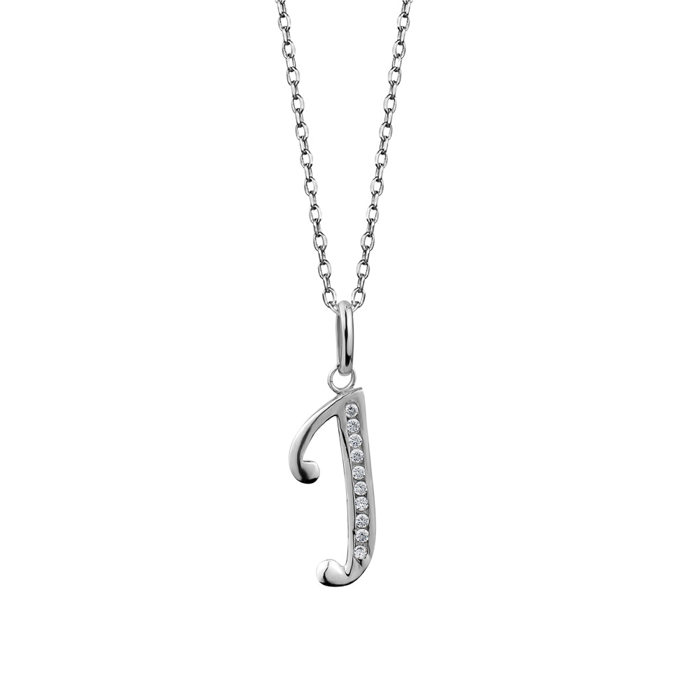 Sterling Silver Cubic Zirconia "J" Initial Pendant