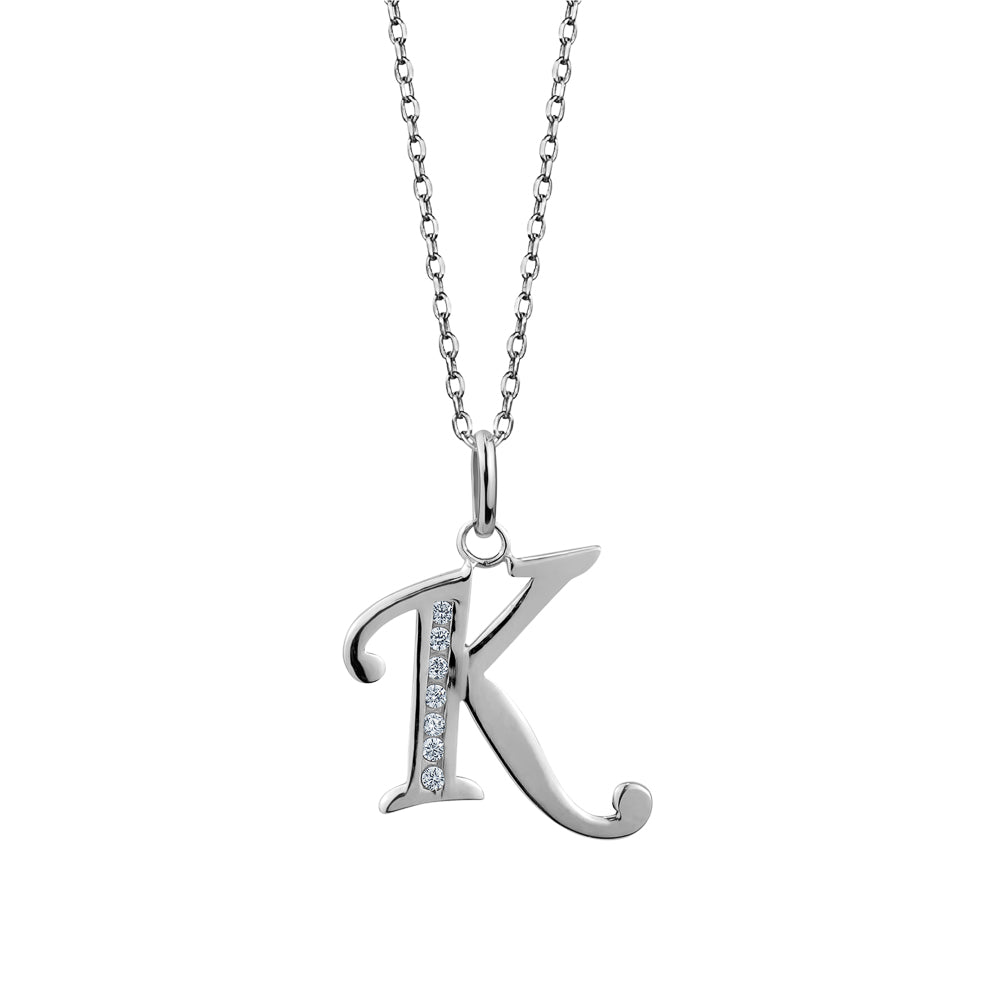 Sterling Silver Cubic Zirconia "K" Initial Pendant