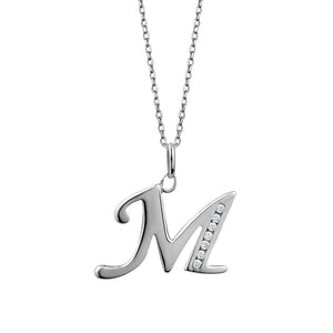Sterling Silver Cubic Zirconia "M" Initial Pendant
