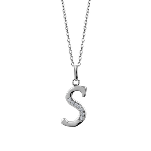 Sterling Silver Cubic Zirconia "S" Initial Pendant