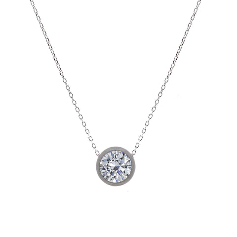 Sterling Silver Round Cubic Zirconia Bezel Pendant