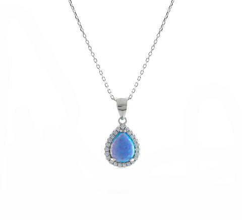 Sterling Silver Fire Opal Cubic Zirconia Pendant