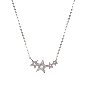 Sterling Silver Cubic Zirconia Multi Starburst Necklace