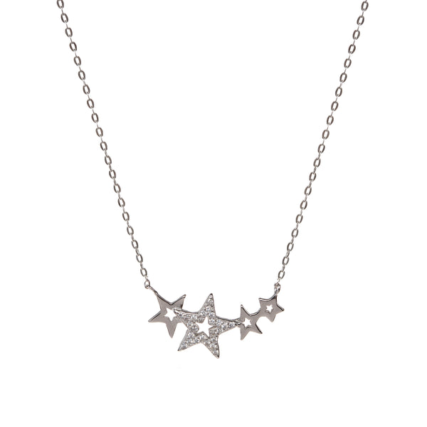 Sterling Silver Cubic Zirconia Multi Starburst Necklace