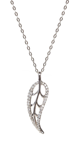 Sterling Silver Cubic Zirconia Open Leaf Pendant