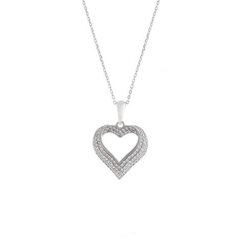 Sterling Silver Pave Open Heart Pendant