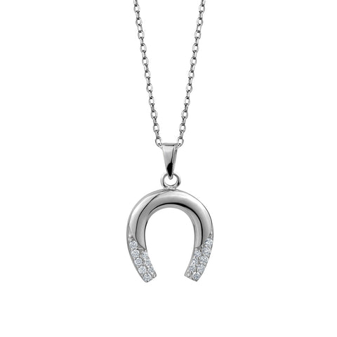 Sterling Silver Cubic Zirconia Polished Horseshoe Pendant