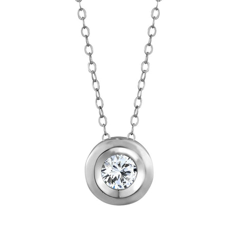 Sterling Silver Cubic Zirconia Round Bezel Pendant