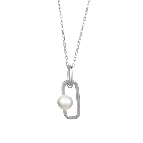 Sterling Silver Genuine Pearl Paperclip Pendant