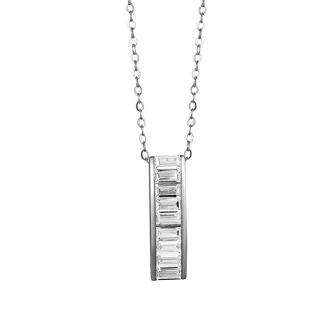 Sterling Silver Cubic Zirconia Baguette Stick Pendant