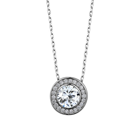 Sterling Silver Cubic Zirconia Halo Slider Pendant