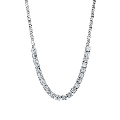 Sterling Silver Cubic Zirconia Round Demi Tennis Necklace Curb Chain