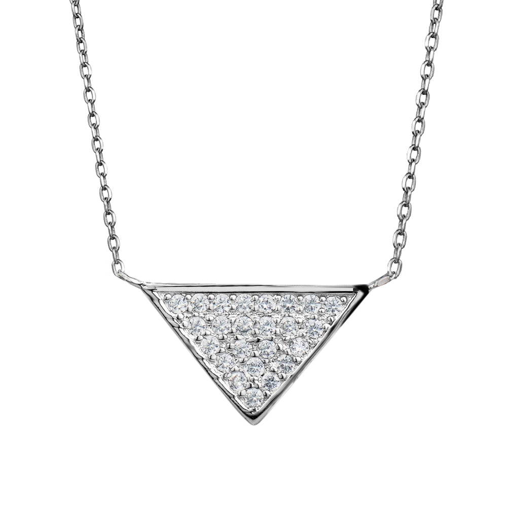 Sterling Silver Pave Triangle Necklace