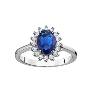 Sterling Silver Oval Blue Cubic Zirconia Halo Ring Sz 7