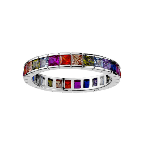 Sterling Silver Rainbow Cubic Zirconia Band Sz 7